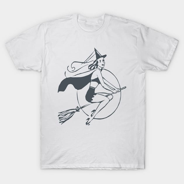 Halloween witch on a broom T-Shirt by BoogieCreates